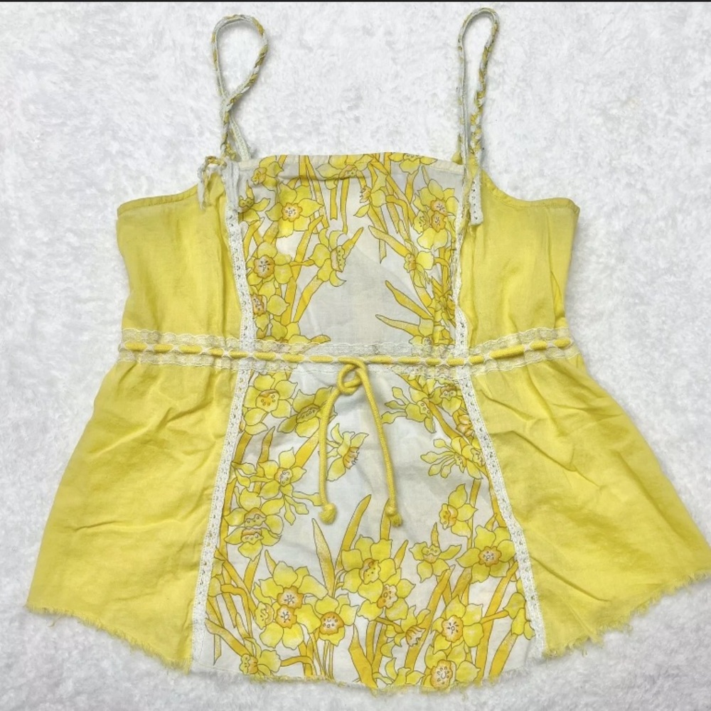 Free People Yellow Boho Floral Print Tank Top 6